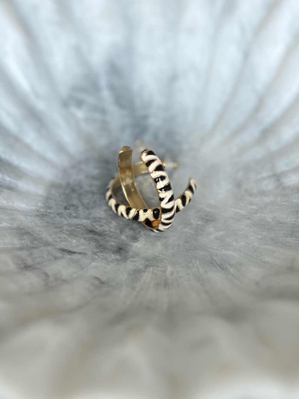 Kenneth Jay Lane Zebra Stripe Gold Hoop Earrings